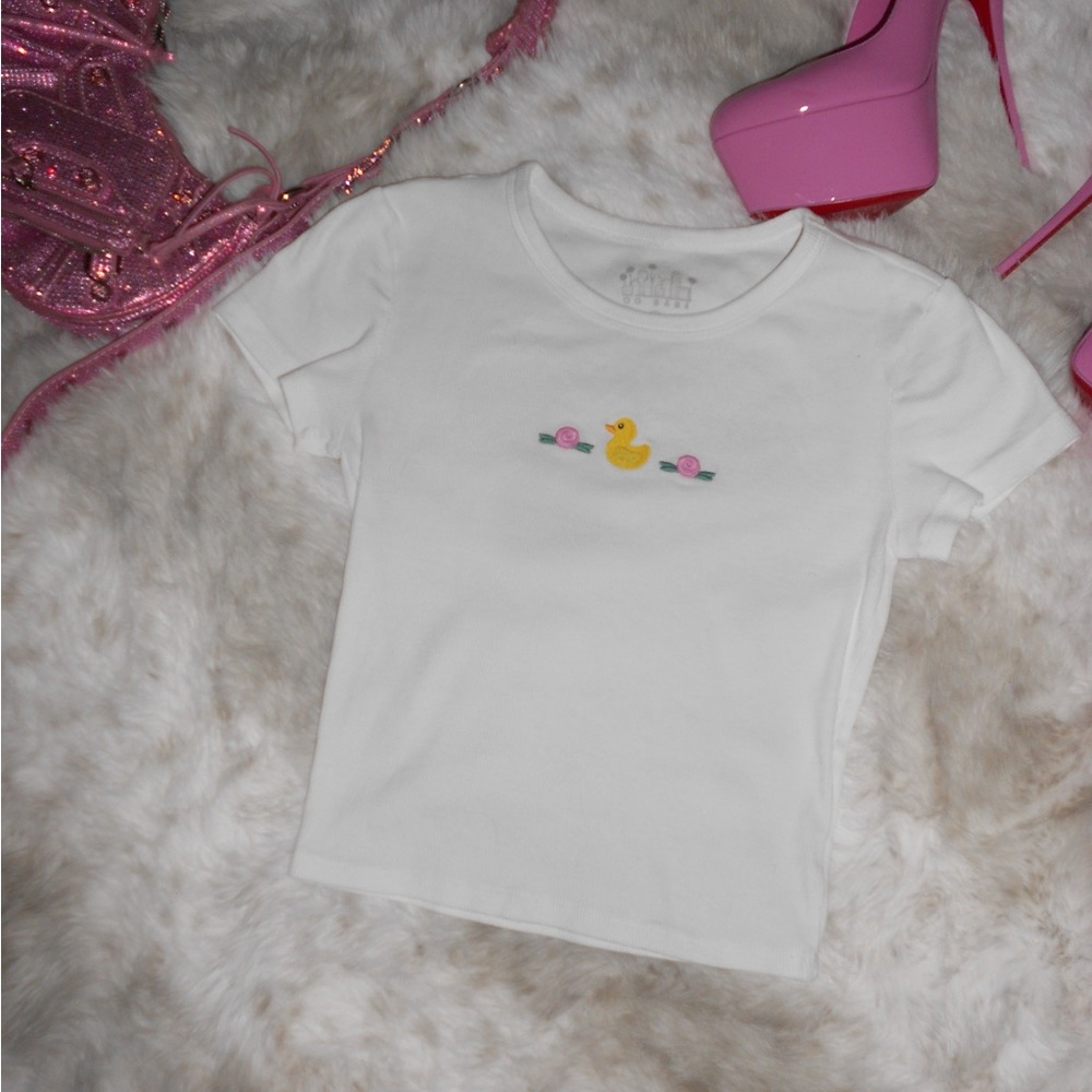White embroidered baby tee
